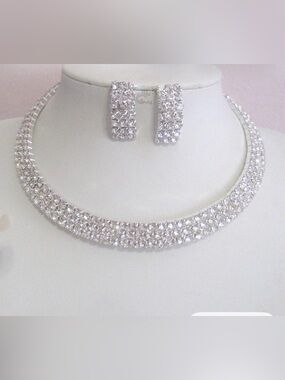 Rhinestone choker necklace and earring set NEW-purchased from Etsy-bridal,prom